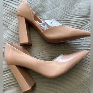 Beige High Heels with Chunky Heel